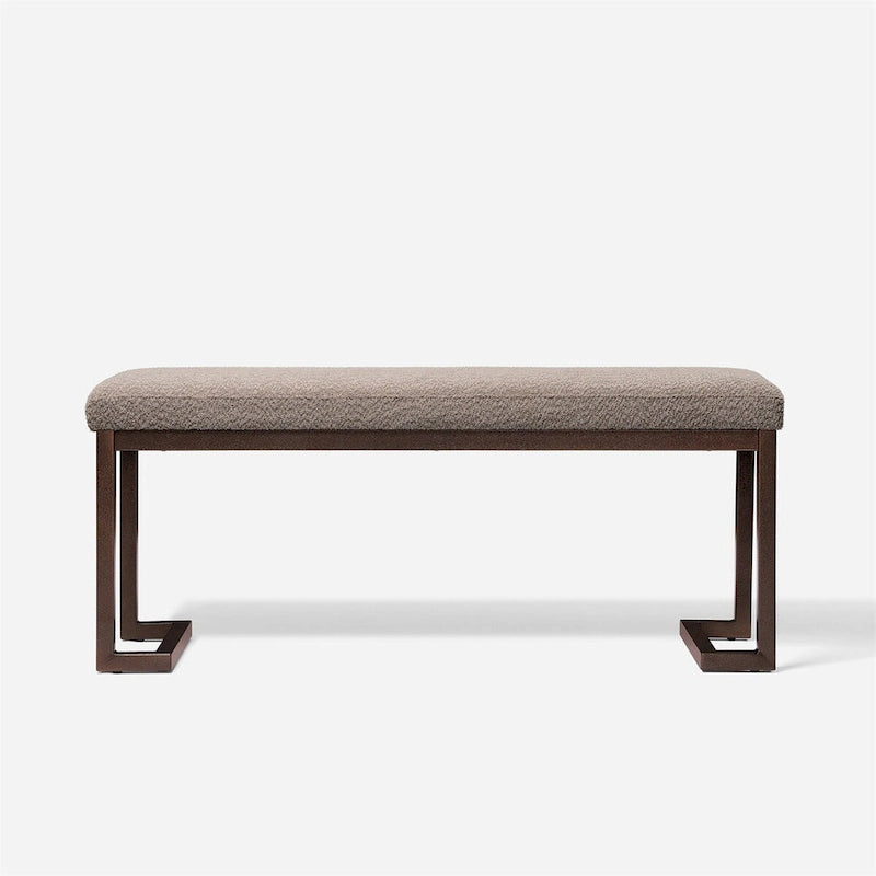 Upholstered Boucle Fabric Bench with Sturdy Metal Frame Cream White Grey
