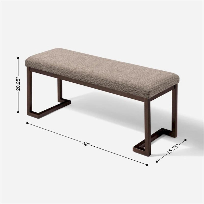 Upholstered Boucle Fabric Bench with Sturdy Metal Frame Cream White Grey