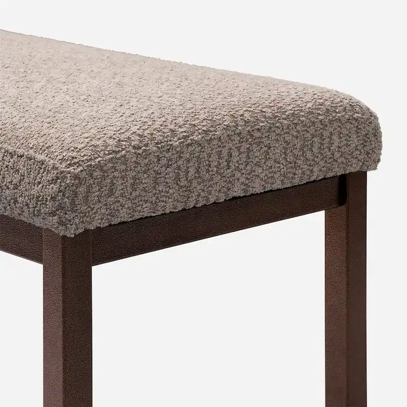 Upholstered Boucle Fabric Bench with Sturdy Metal Frame Cream White Grey