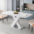 Extendable Dining Table with X-Shape MDF Pedestal Base and Metal Feet