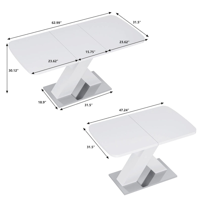 Extendable Dining Table with X-Shape MDF Pedestal Base and Metal Feet