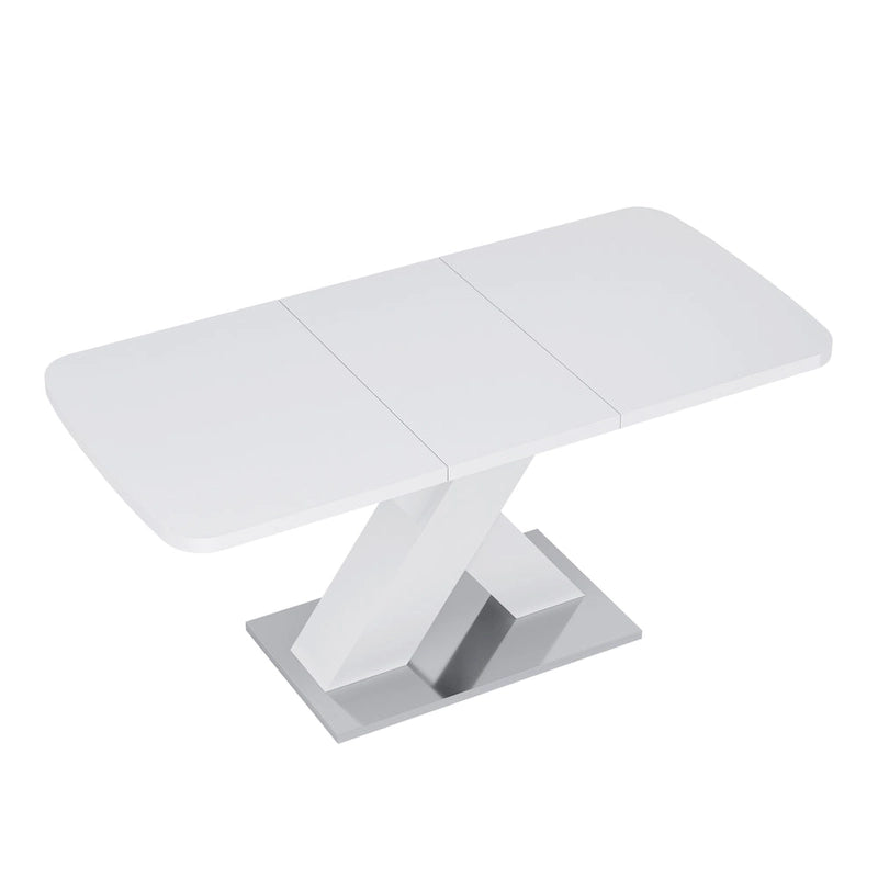 Extendable Dining Table with X-Shape MDF Pedestal Base and Metal Feet