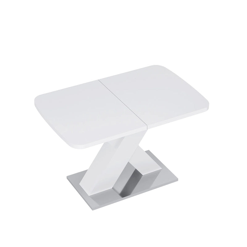 Extendable Dining Table with X-Shape MDF Pedestal Base and Metal Feet