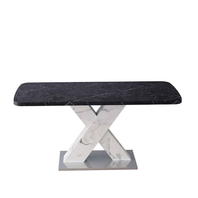 Extendable Dining Table with X-Shape MDF Pedestal Base and Metal Feet
