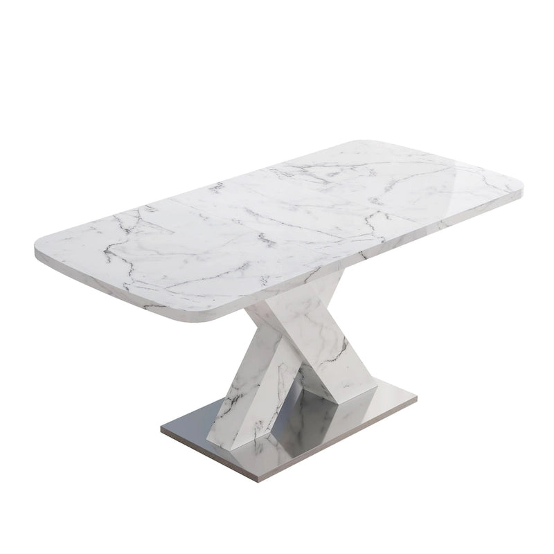 Extendable Dining Table with X-Shape MDF Pedestal Base and Metal Feet