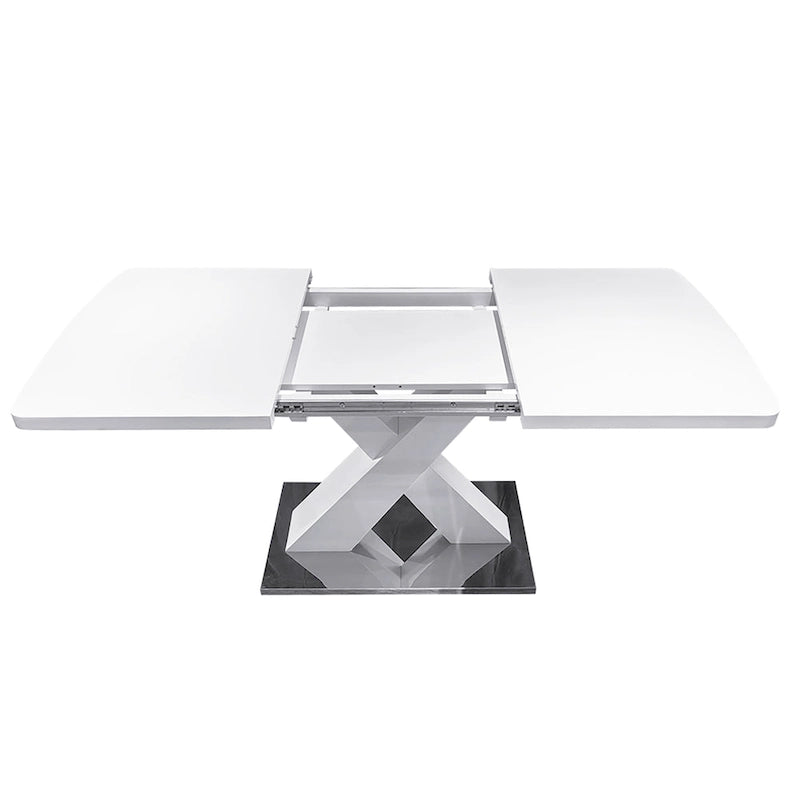 Extendable Dining Table with X-Shape MDF Pedestal Base and Metal Feet