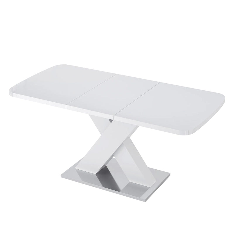 Extendable Dining Table with X-Shape MDF Pedestal Base and Metal Feet
