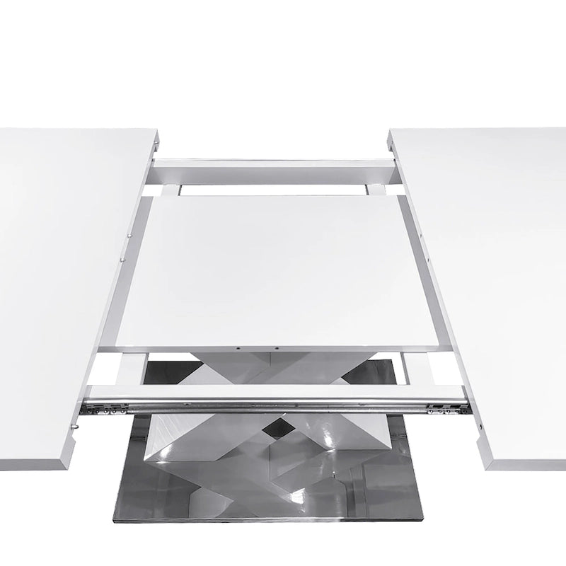 Extendable Dining Table with X-Shape MDF Pedestal Base and Metal Feet