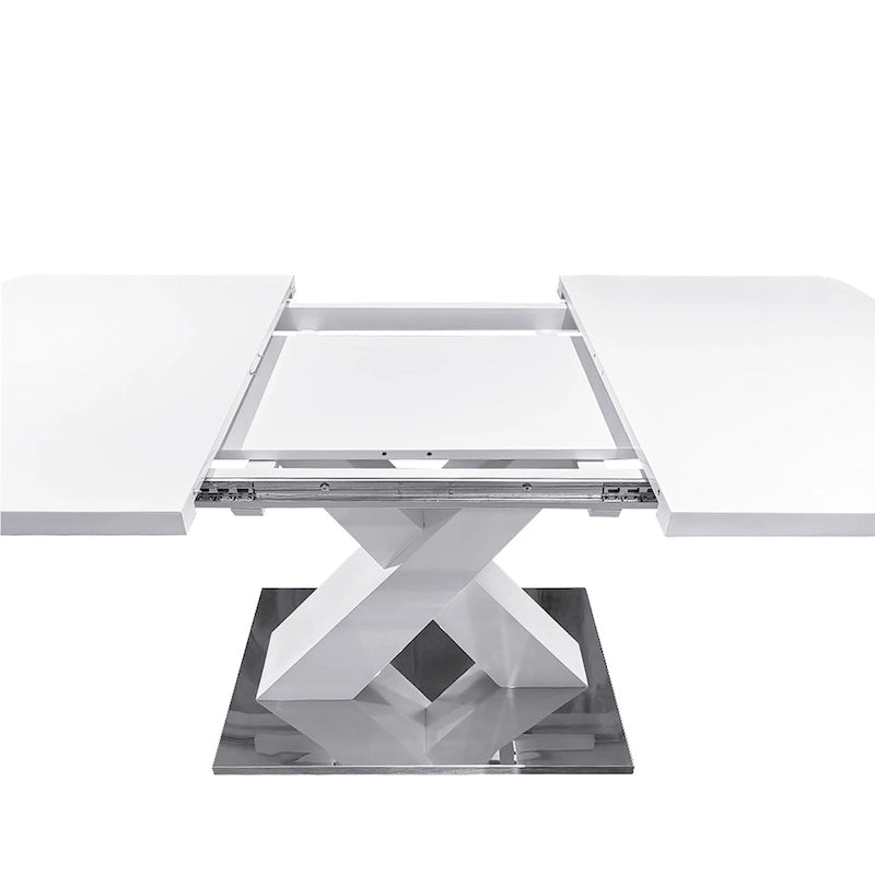 Extendable Dining Table with X-Shape MDF Pedestal Base and Metal Feet