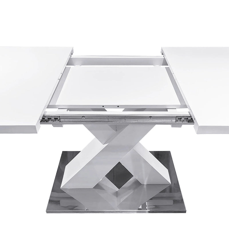 Extendable Dining Table with X-Shape MDF Pedestal Base and Metal Feet