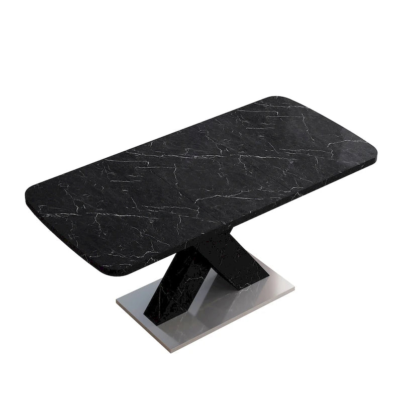 Extendable Dining Table with X-Shape MDF Pedestal Base and Metal Feet