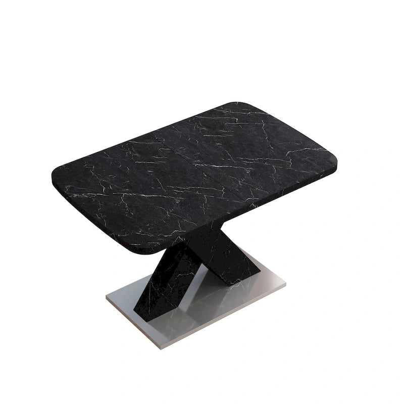 Extendable Dining Table with X-Shape MDF Pedestal Base and Metal Feet