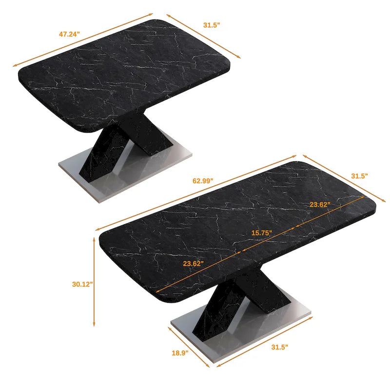 Extendable Dining Table with X-Shape MDF Pedestal Base and Metal Feet