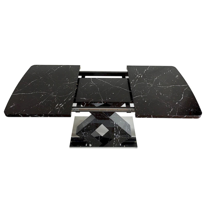 Extendable Dining Table with X-Shape MDF Pedestal Base and Metal Feet