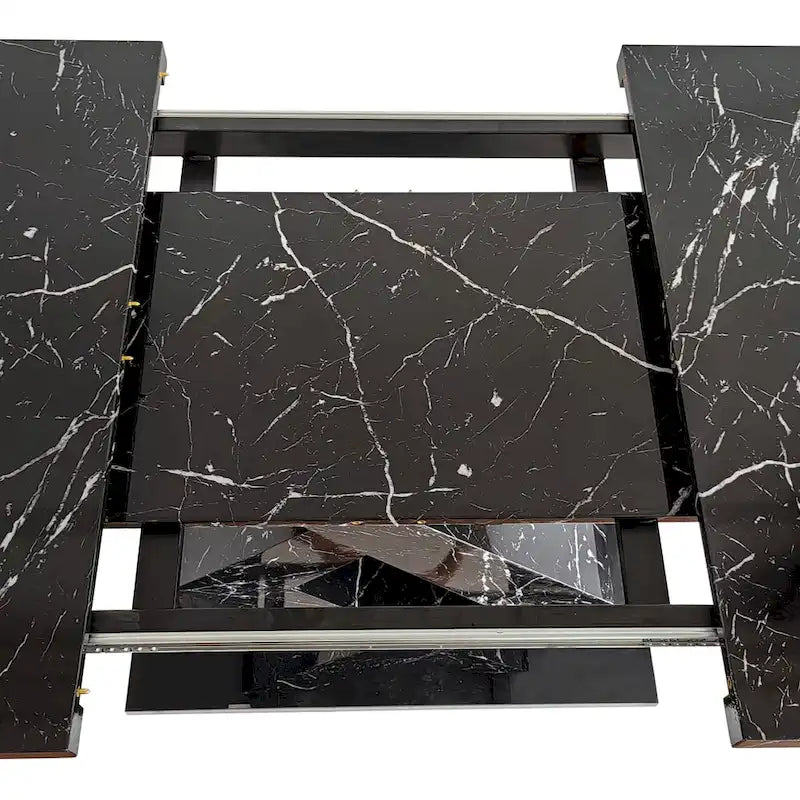 Extendable Dining Table with X-Shape MDF Pedestal Base and Metal Feet