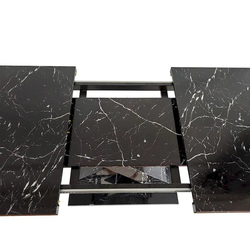 Extendable Dining Table with X-Shape MDF Pedestal Base and Metal Feet