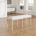 50-Inch Upholstered Dining Bench with 6 Turned Rubberwood Legs and Linen Cushion