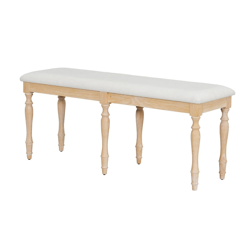 50-Inch Upholstered Dining Bench with 6 Turned Rubberwood Legs and Linen Cushion