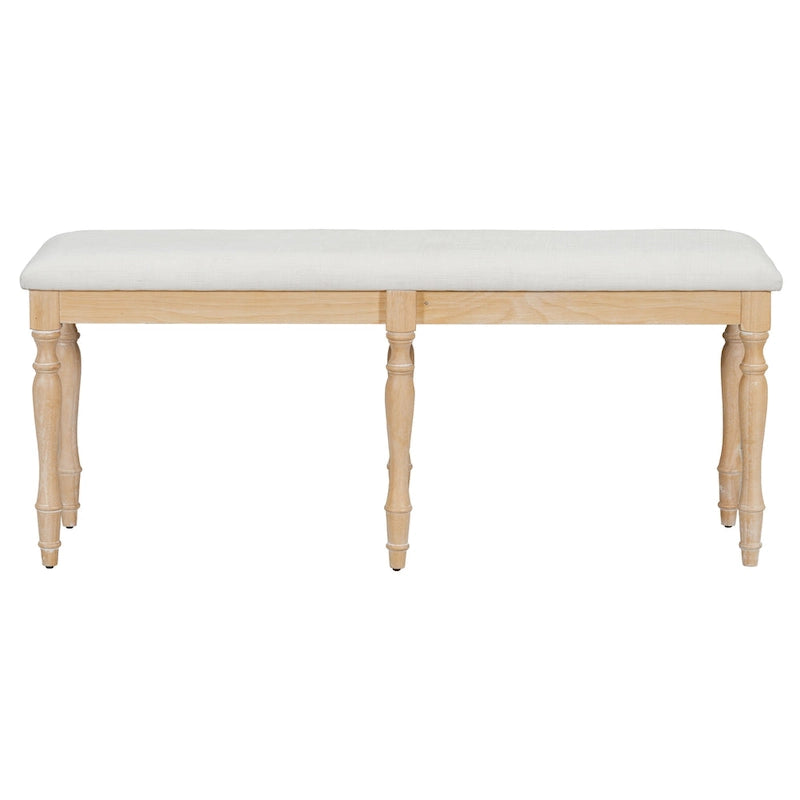 50-Inch Upholstered Dining Bench with 6 Turned Rubberwood Legs and Linen Cushion