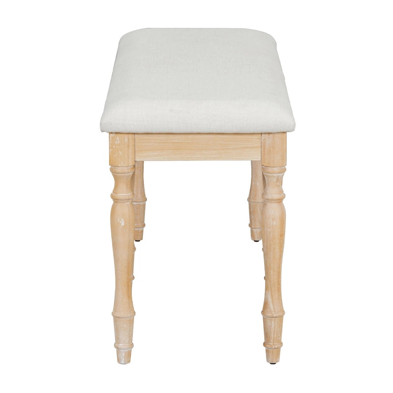 50-Inch Upholstered Dining Bench with 6 Turned Rubberwood Legs and Linen Cushion