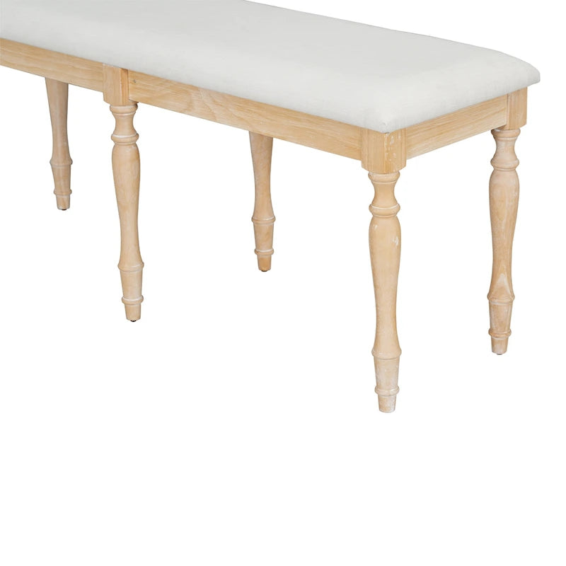 50-Inch Upholstered Dining Bench with 6 Turned Rubberwood Legs and Linen Cushion