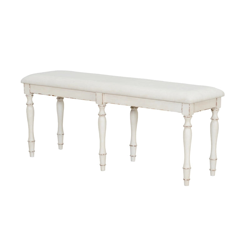 50-Inch Upholstered Dining Bench with 6 Turned Rubberwood Legs and Linen Cushion