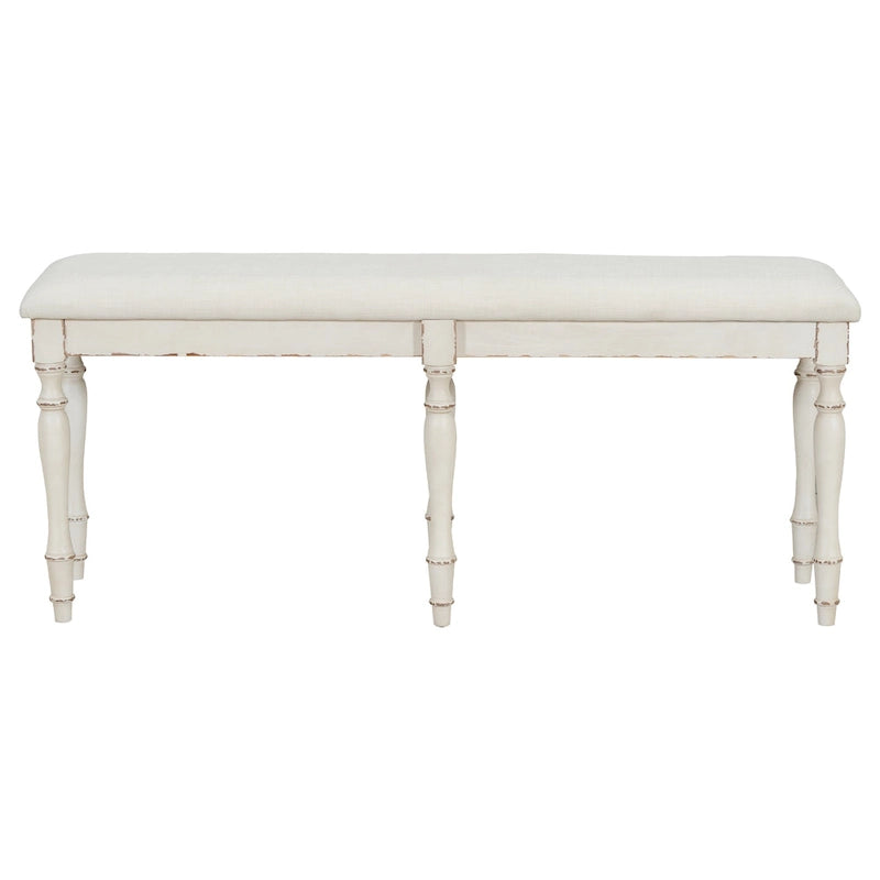 50-Inch Upholstered Dining Bench with 6 Turned Rubberwood Legs and Linen Cushion
