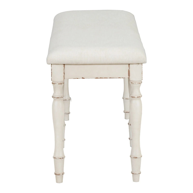 50-Inch Upholstered Dining Bench with 6 Turned Rubberwood Legs and Linen Cushion