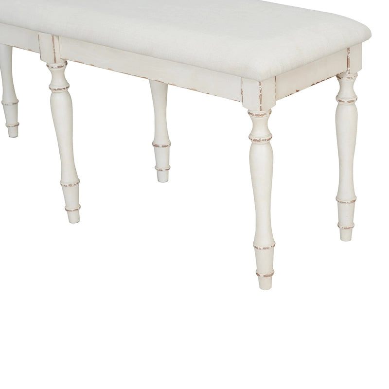50-Inch Upholstered Dining Bench with 6 Turned Rubberwood Legs and Linen Cushion