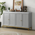 4-Door Sideboard Buffet Cabinet with Faux Marble Top Gold Ring Handles Adjustable Shelves and Metal Legs