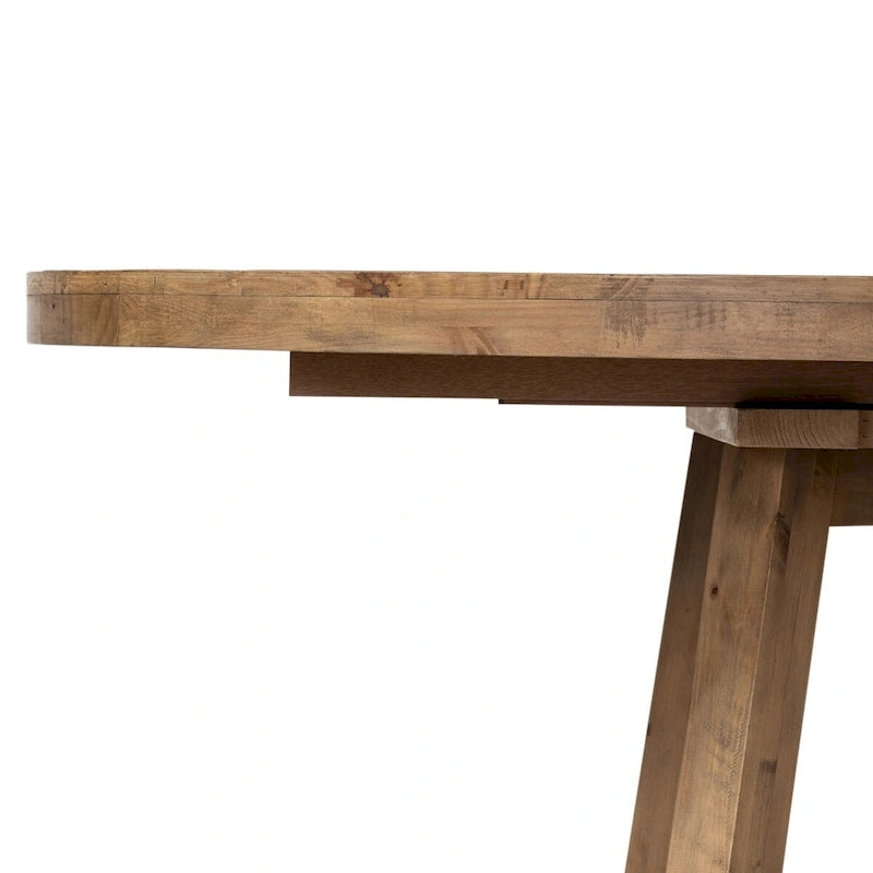 Round Wire-Brushed Oak Dining Table with Iron Hardware and Pedestal Base