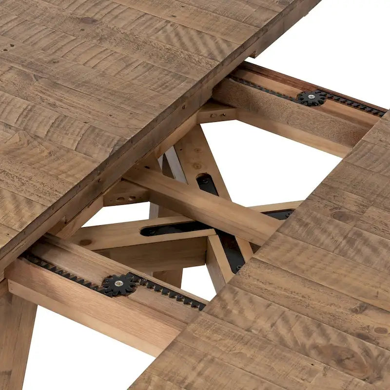 Round Wire-Brushed Oak Dining Table with Iron Hardware and Pedestal Base