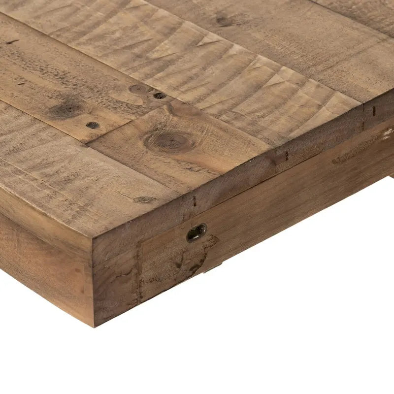 Round Wire-Brushed Oak Dining Table with Iron Hardware and Pedestal Base