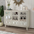 3-Door Mirrored Buffet Sideboard with Hollow Streamlined Doors and Adjustable Shelves