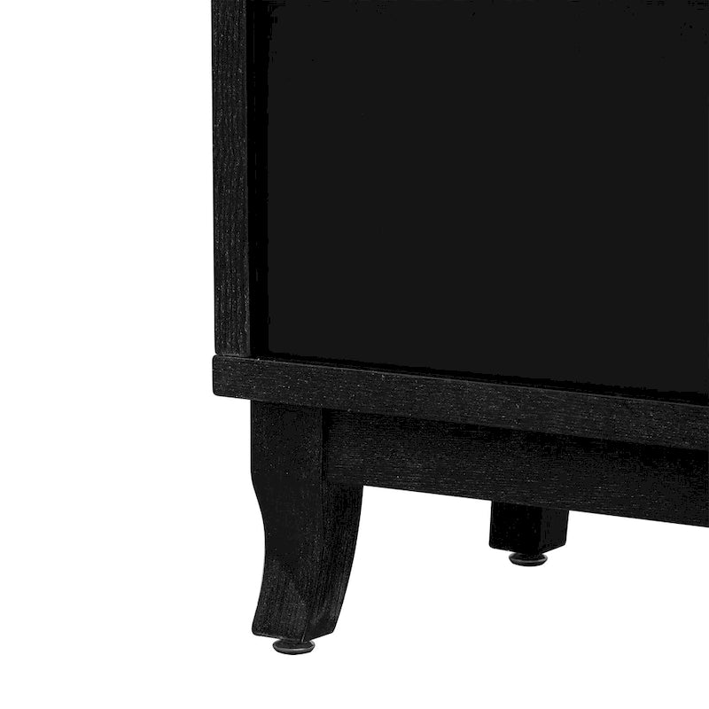 3-Door Mirrored Buffet Sideboard with Hollow Streamlined Doors and Adjustable Shelves