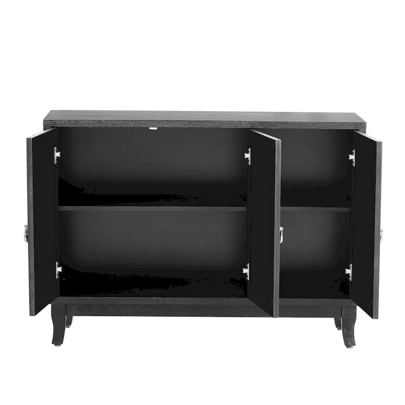 3-Door Mirrored Buffet Sideboard with Hollow Streamlined Doors and Adjustable Shelves