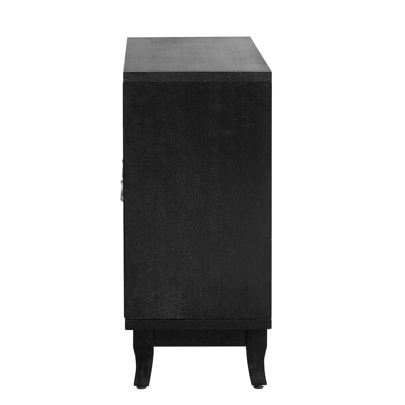 3-Door Mirrored Buffet Sideboard with Hollow Streamlined Doors and Adjustable Shelves