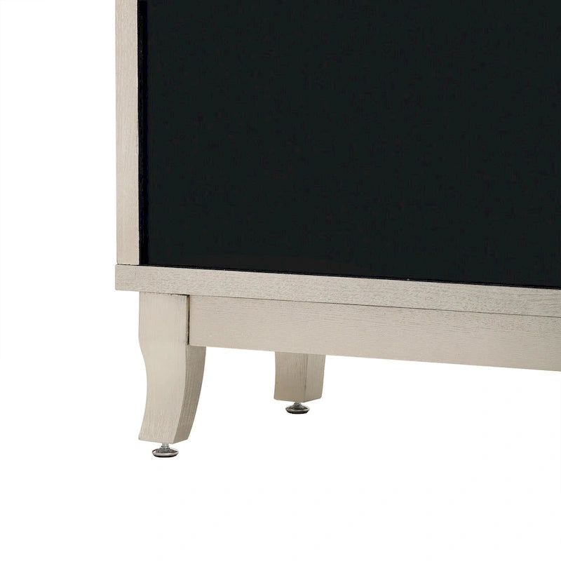 3-Door Mirrored Buffet Sideboard with Hollow Streamlined Doors and Adjustable Shelves