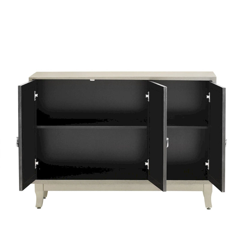 3-Door Mirrored Buffet Sideboard with Hollow Streamlined Doors and Adjustable Shelves