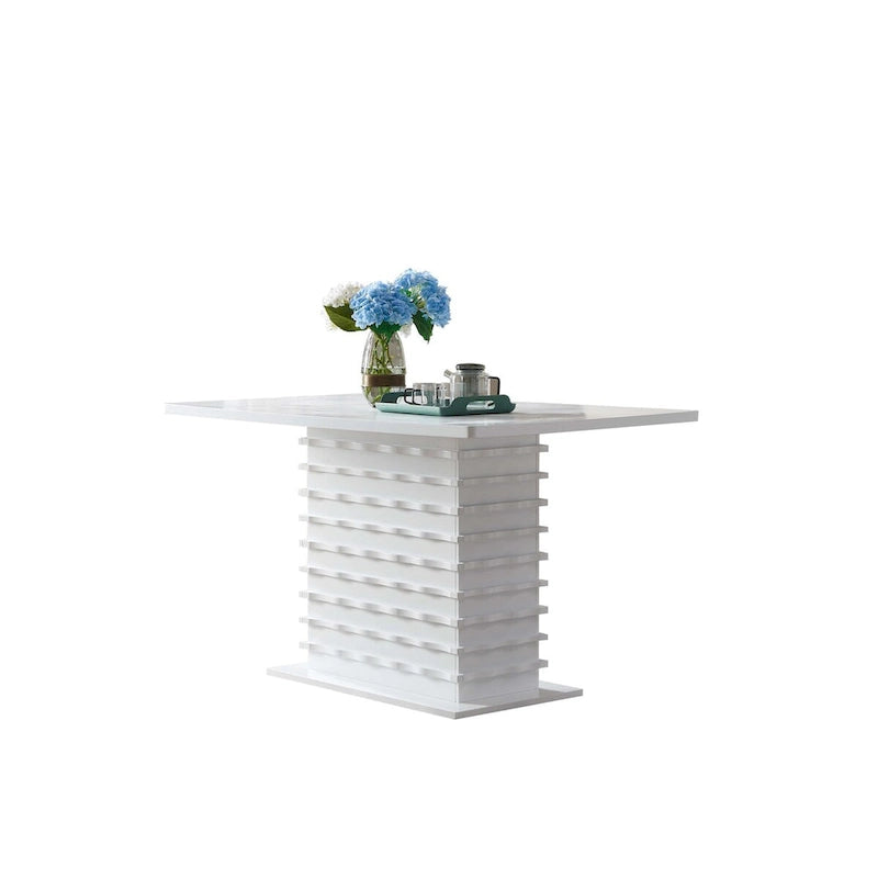 White Wood Dining Table with Wave Textured Pedestal Base Seats 4