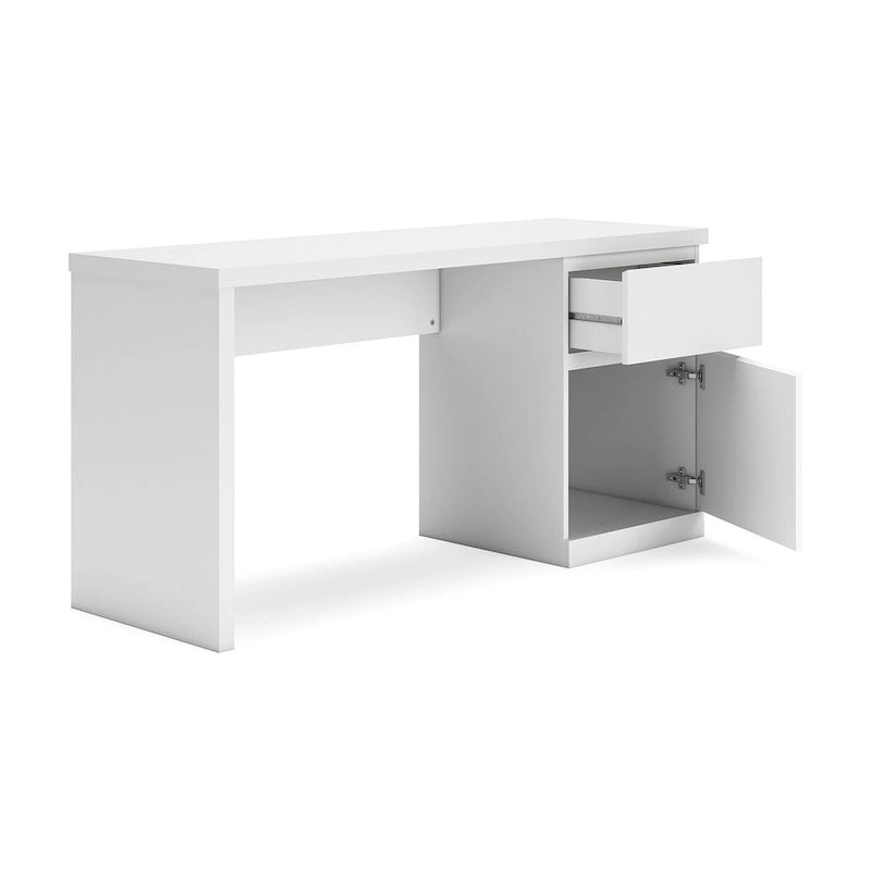 61-Inch White Home Office Desk with Drawer and Storage Cabinet No Hardware Design