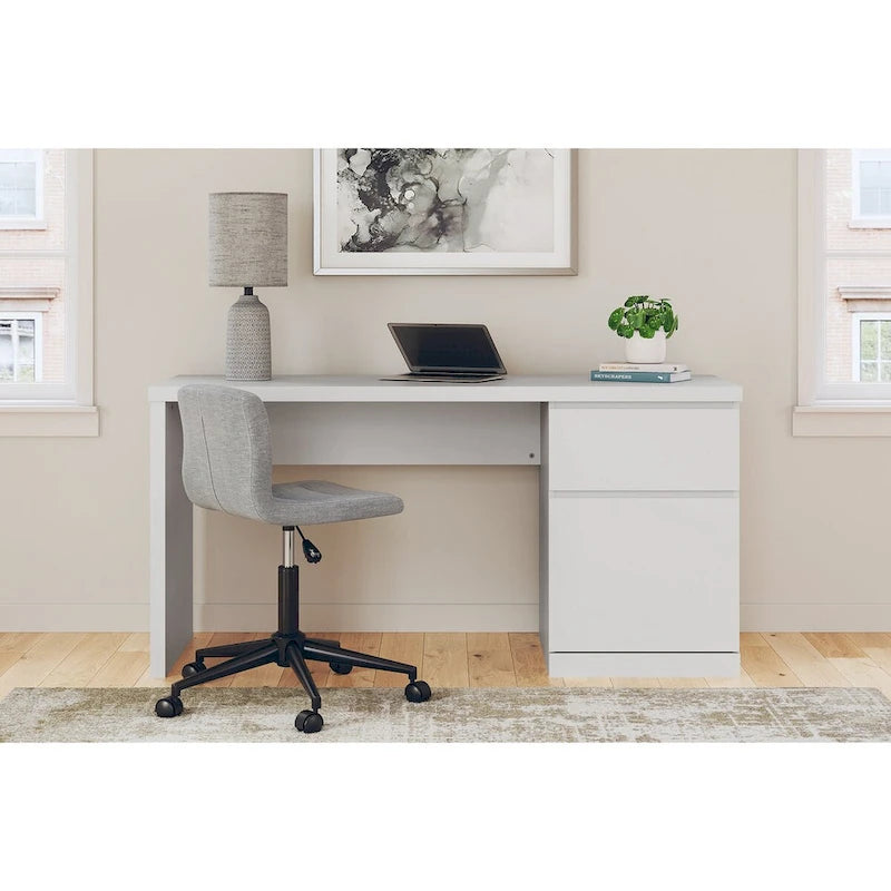 61-Inch White Home Office Desk with Drawer and Storage Cabinet No Hardware Design