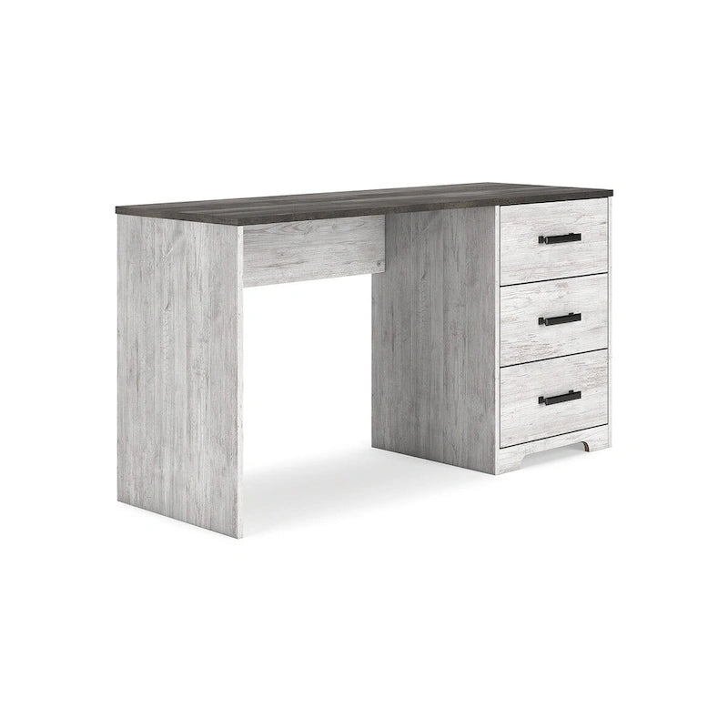 54-Inch Home Office Desk Two-Tone Whitewash and Gray Oak with 3 Drawers and Pewter Pulls
