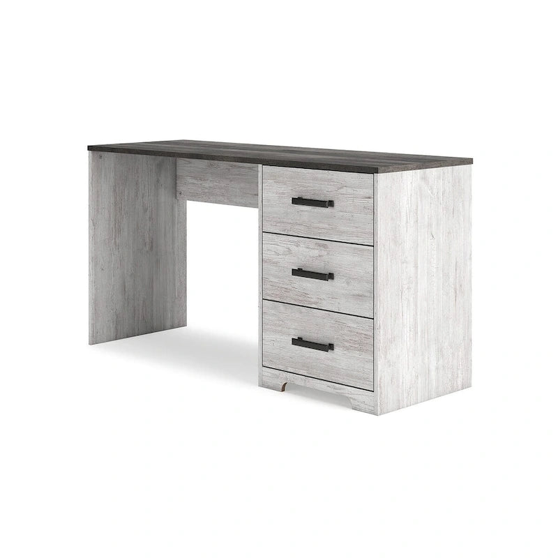 54-Inch Home Office Desk Two-Tone Whitewash and Gray Oak with 3 Drawers and Pewter Pulls