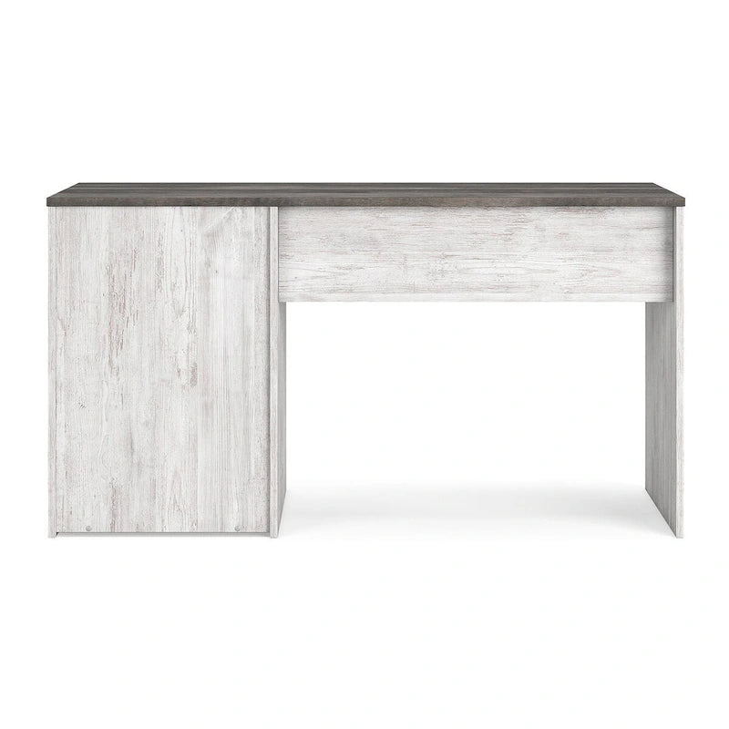 54-Inch Home Office Desk Two-Tone Whitewash and Gray Oak with 3 Drawers and Pewter Pulls
