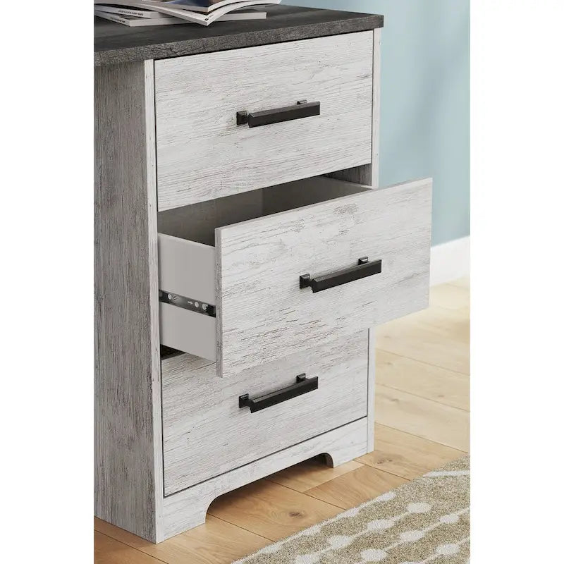 54-Inch Home Office Desk Two-Tone Whitewash and Gray Oak with 3 Drawers and Pewter Pulls