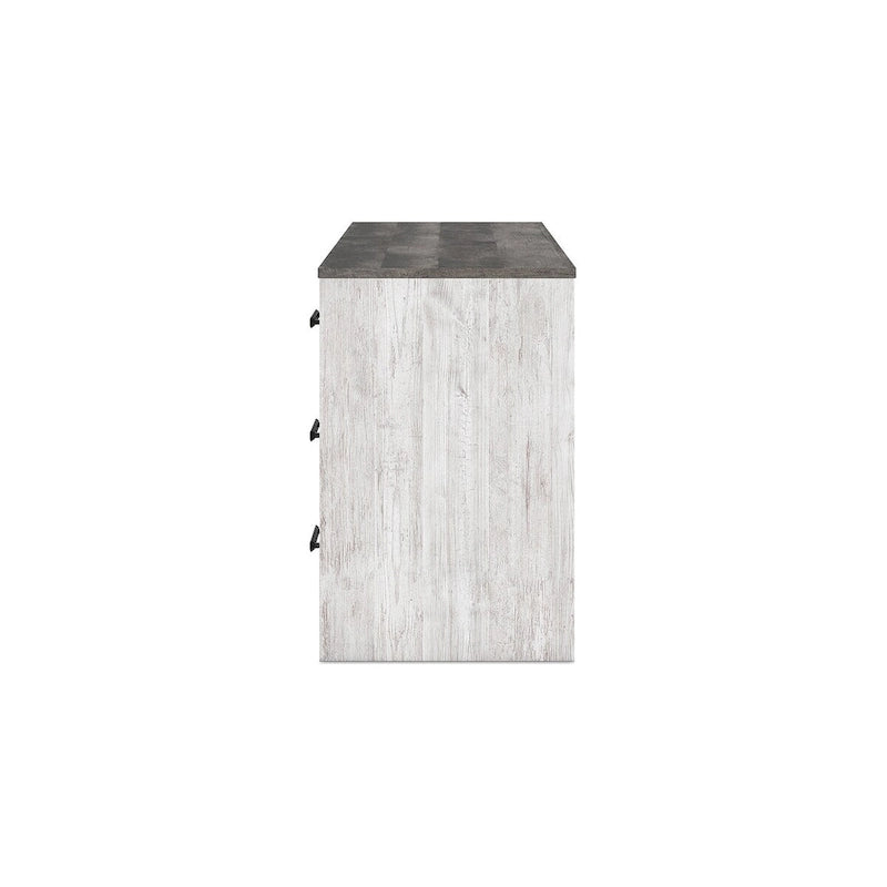 54-Inch Home Office Desk Two-Tone Whitewash and Gray Oak with 3 Drawers and Pewter Pulls