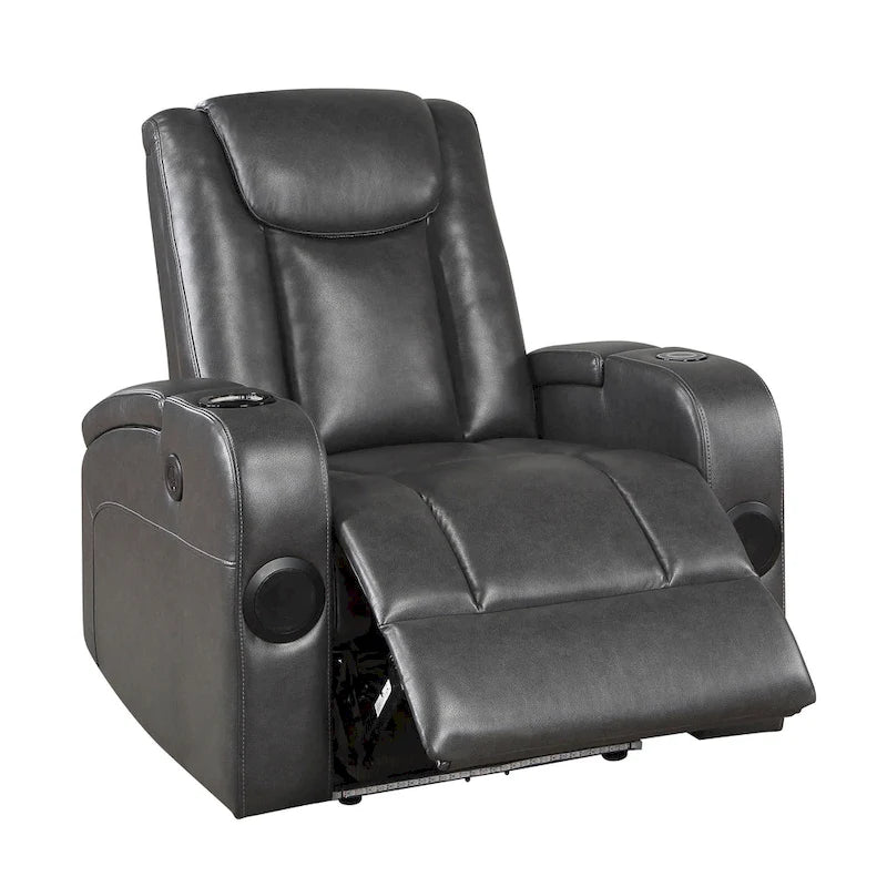 Power Recliner Chair with Cooling Cupholder LED Lighting and USB Port in Gray Faux Leather