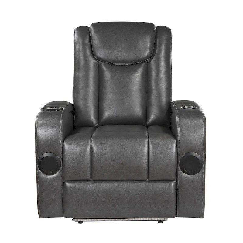 Power Recliner Chair with Cooling Cupholder LED Lighting and USB Port in Gray Faux Leather