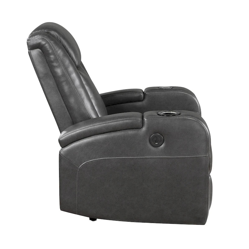 Power Recliner Chair with Cooling Cupholder LED Lighting and USB Port in Gray Faux Leather